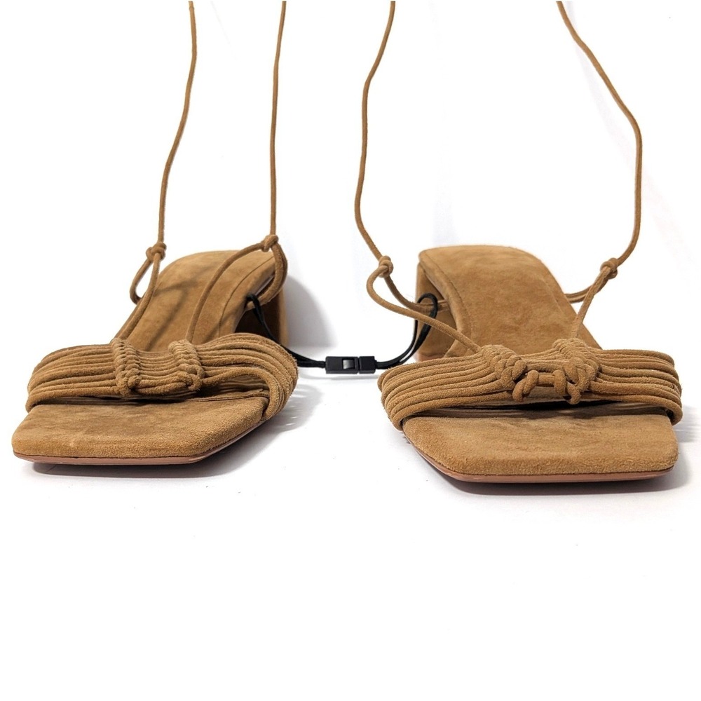ZARA Lace Up Block Heel Sandals Brown Faux Suede Square Toe Strappy Sz 41 / 10.5 - Picture 9 of 14
